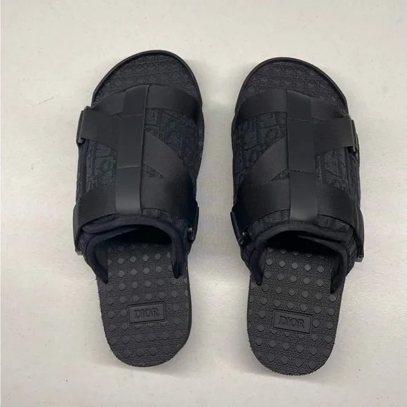 Dior Black Textured Slide Sandals